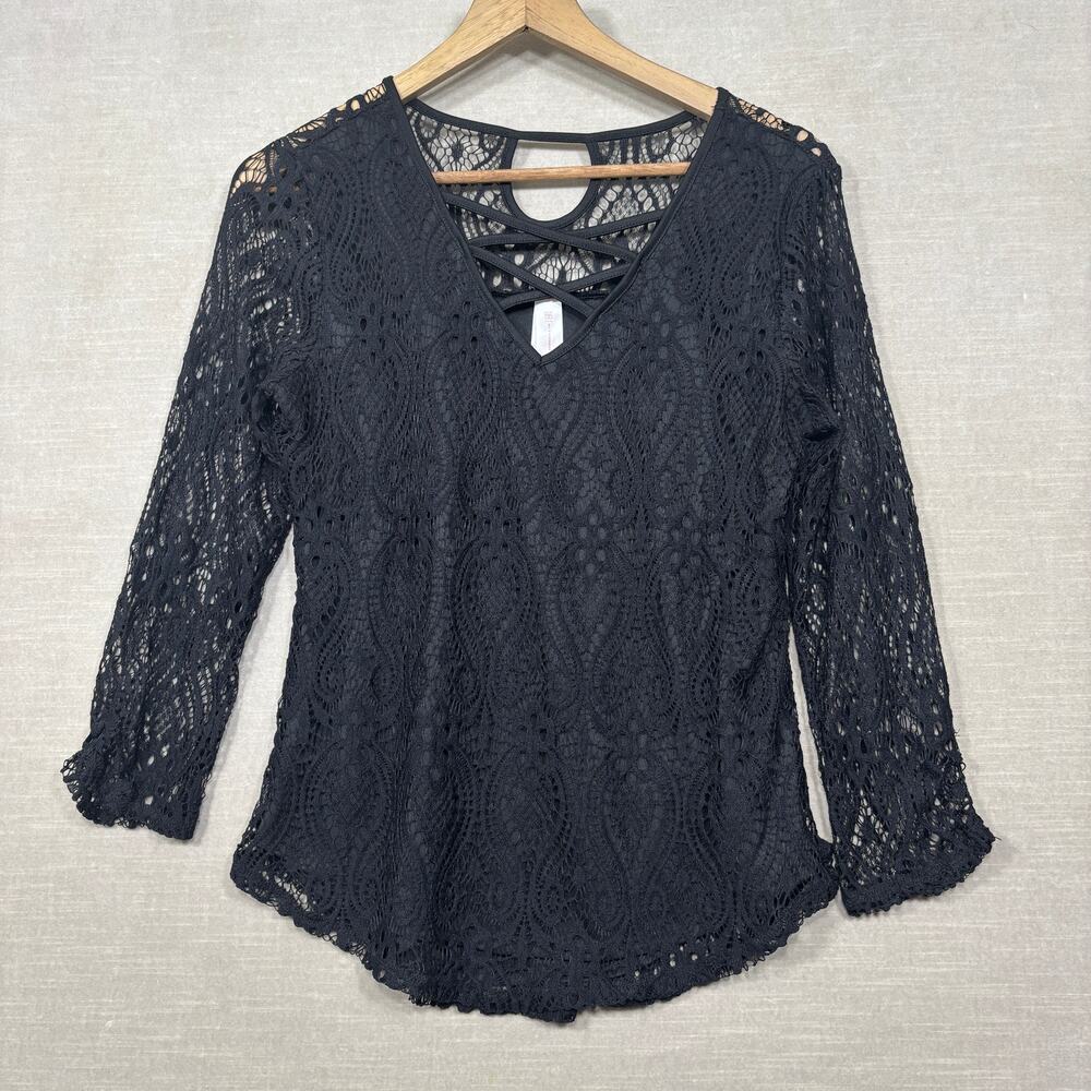 Vtg No Boundaries Black Lace Top Large 11-13 Witchy Whimsigoth Dark Romantic Y2K